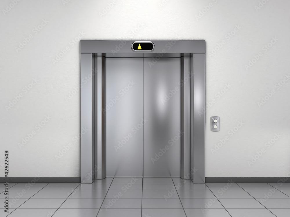 Modern elevator with closed doors