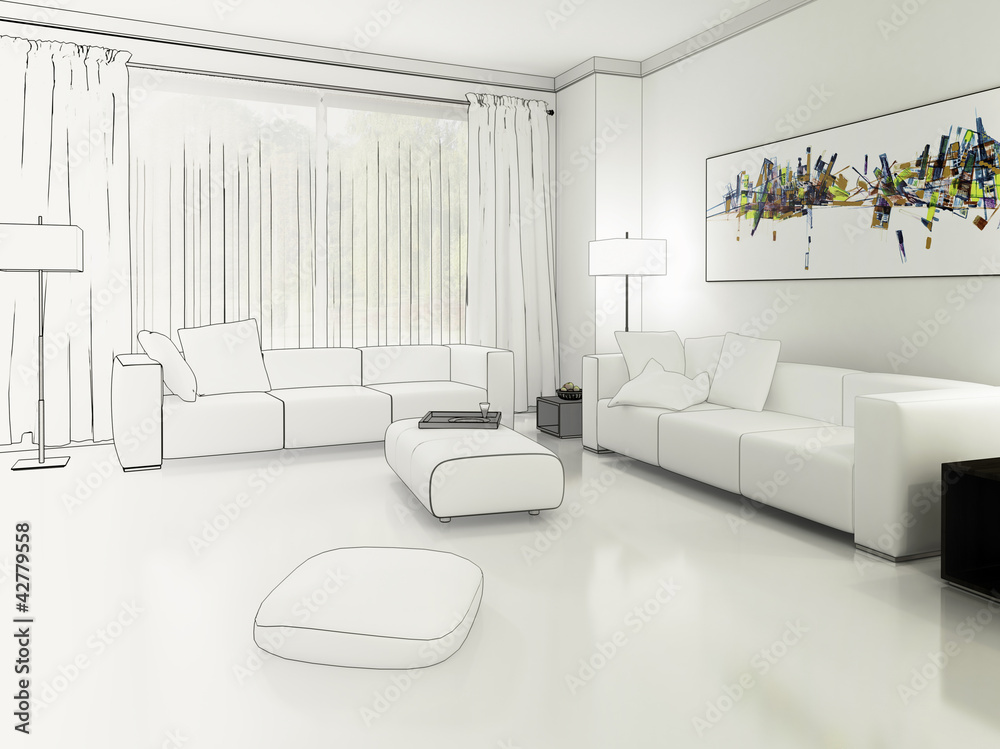 Apartment in Weiß (Zeichnung)
