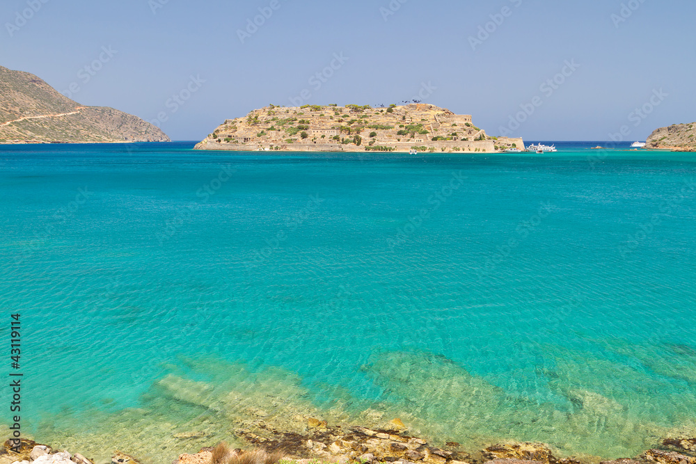 Mirabello Bay view with Spinalonga island on Crete, Greece
