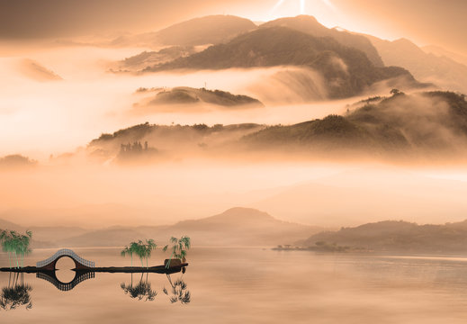 中国山水画-渔人日落