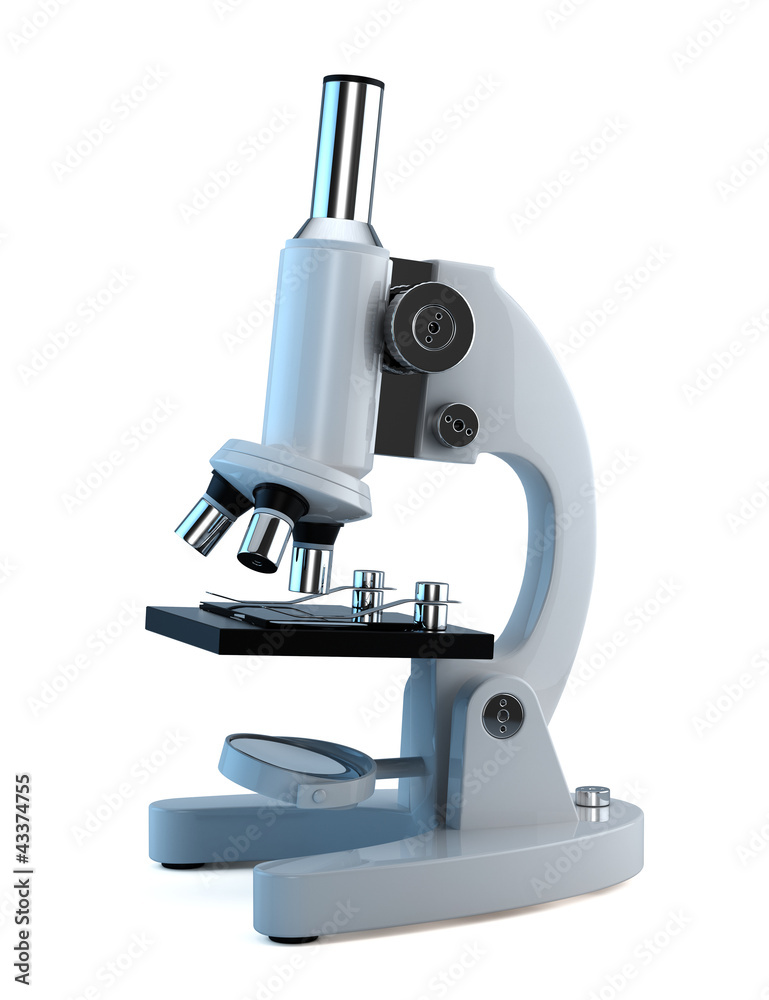 显微镜在白色背景上隔离-三维渲染