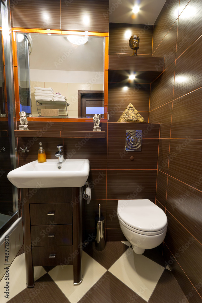现代棕色浴室内部