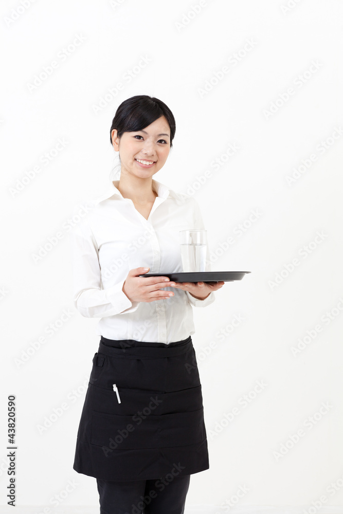 白底亚洲女服务员画像