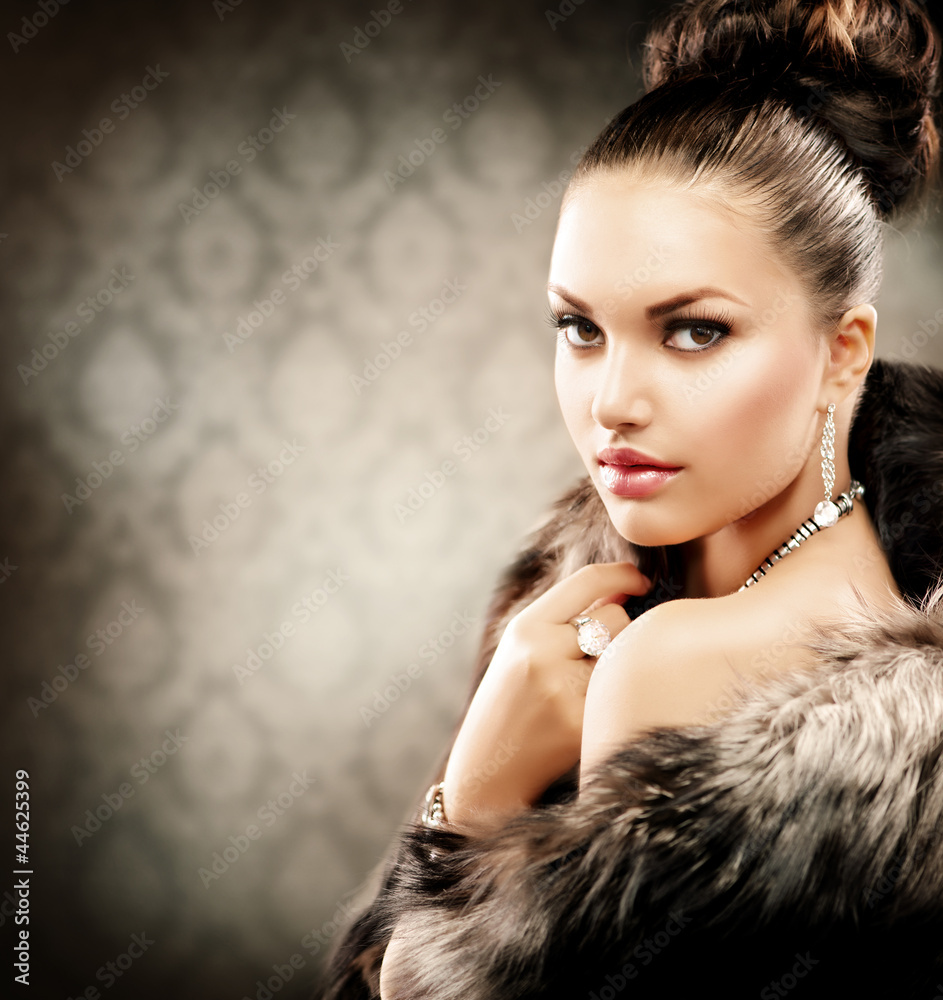 Beautiful Woman in Luxury Fur Coat