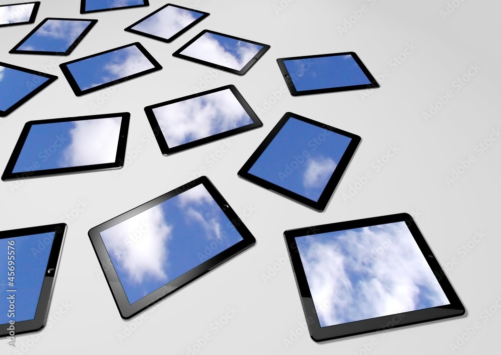 3d平板电脑，屏幕上的天空背景