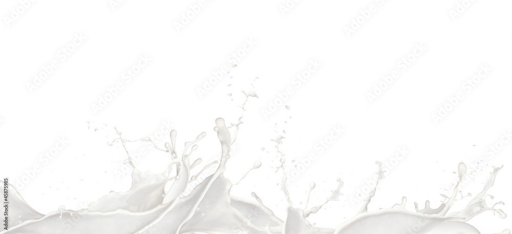 波浪形牛奶飞溅，在白色背景上隔离