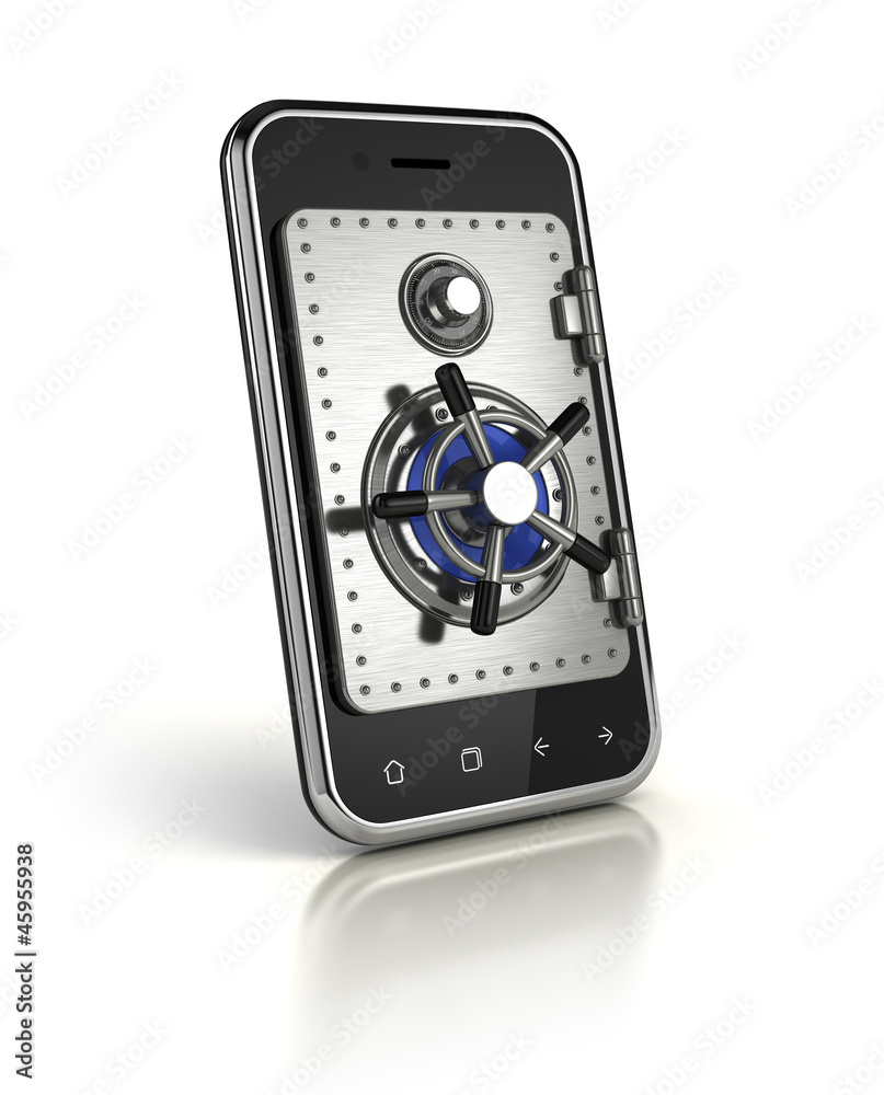 带安全门的智能手机-手机银行安全概念
