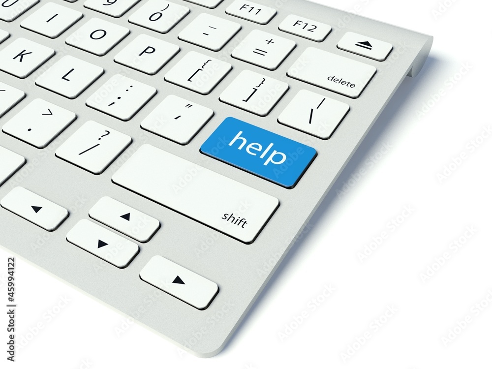 Keyboard and blue Help button, service concept