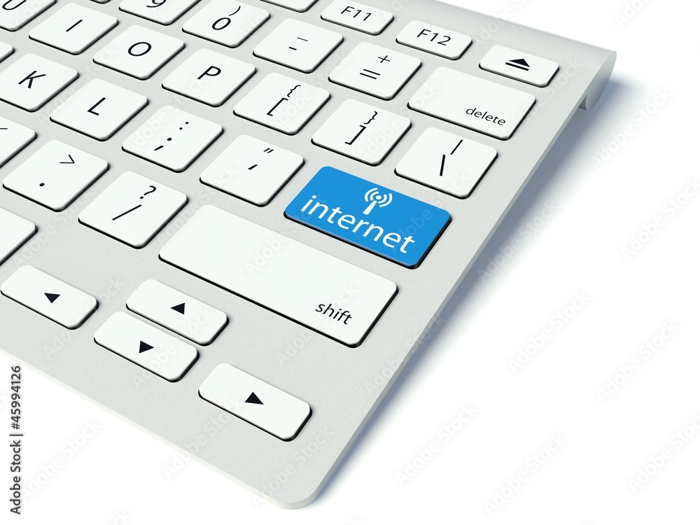 键盘和蓝色互联网按钮，网络概念