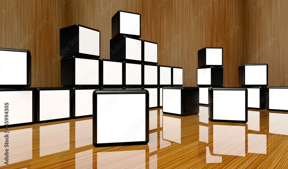 White screen video wall of many cubes