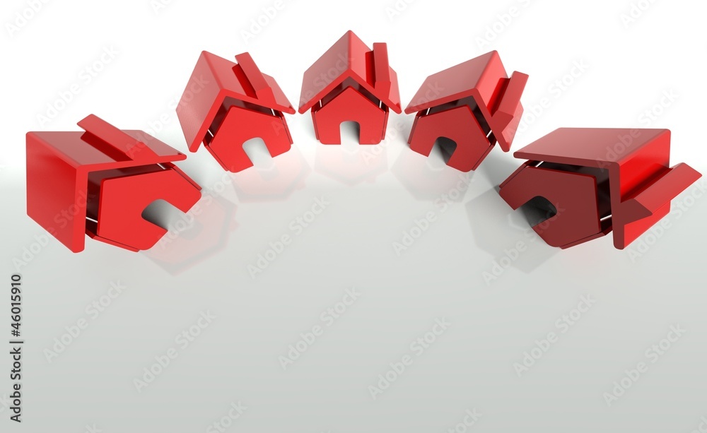 3d red house icon, symbol background with copyspace