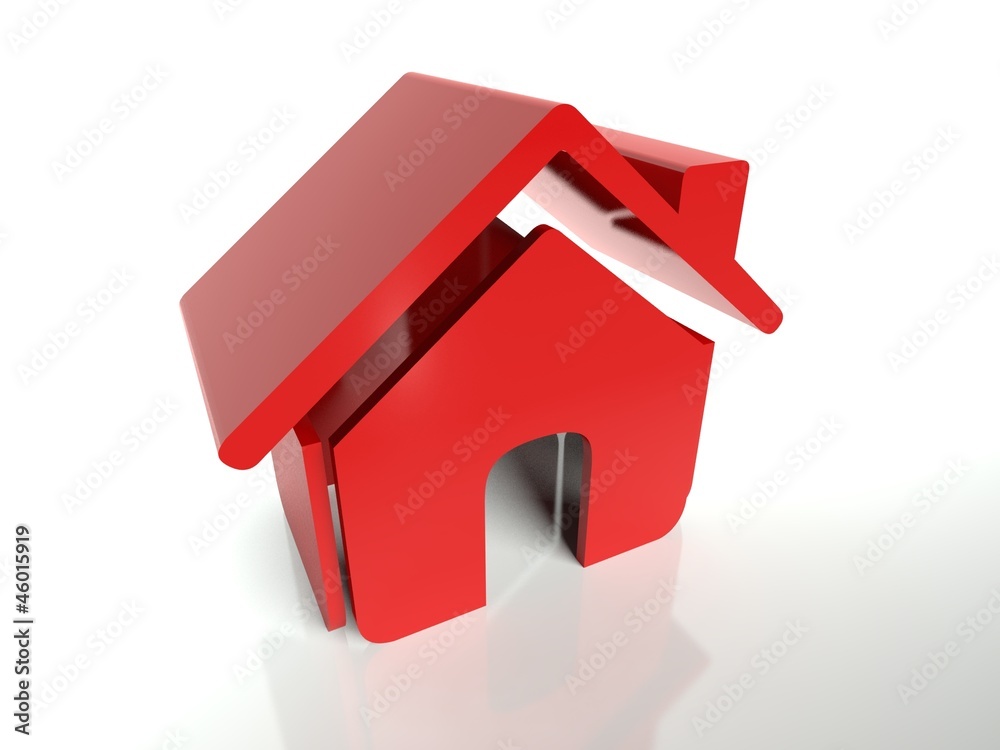 三维红色房屋图标，符号