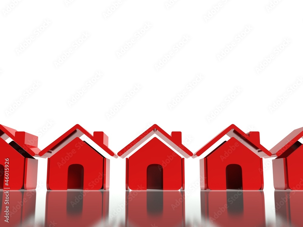3d red house icon, symbol in row
