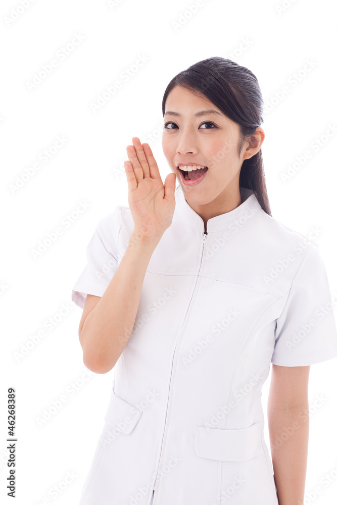 a young asian doctor on white background