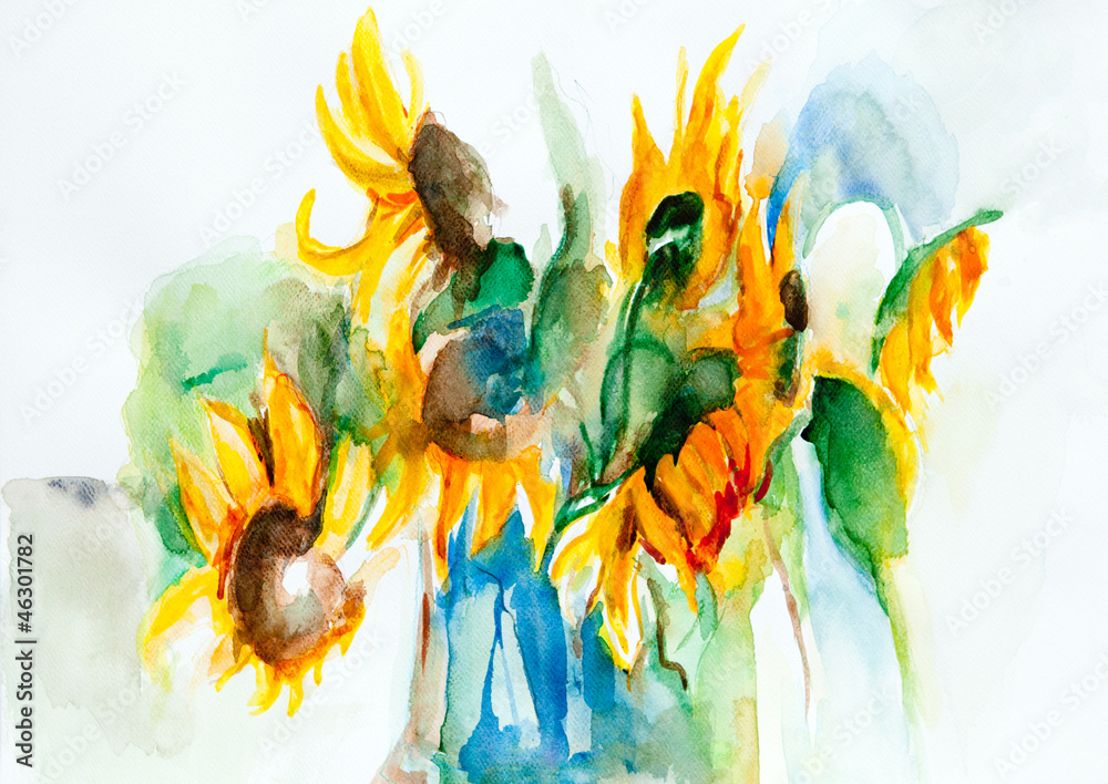 Aquarell: Sonnenblumen