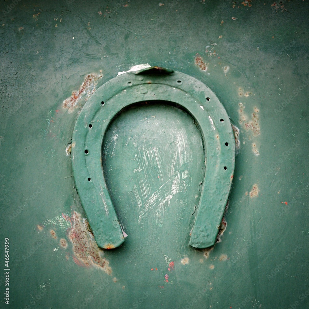 Lucky horseshoe on green metal