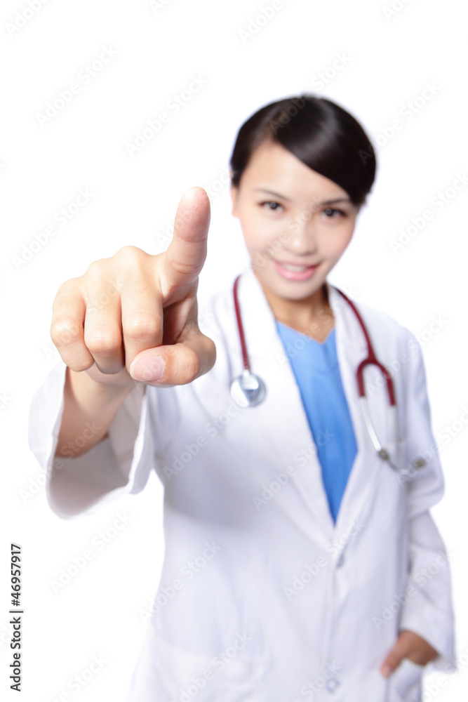 female doctor finger pressing something