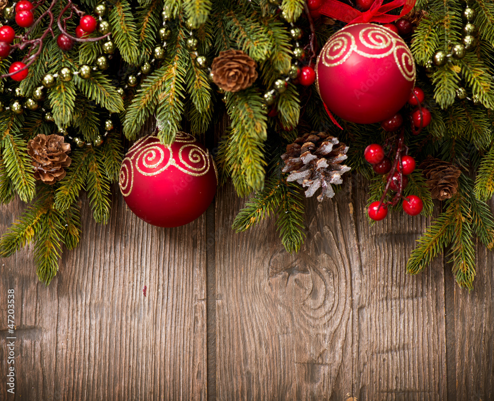 Christmas Over Wooden Background. Decorations over Wood