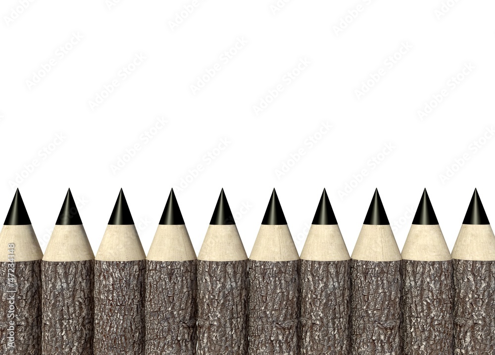 带树干的木制铅笔，背景