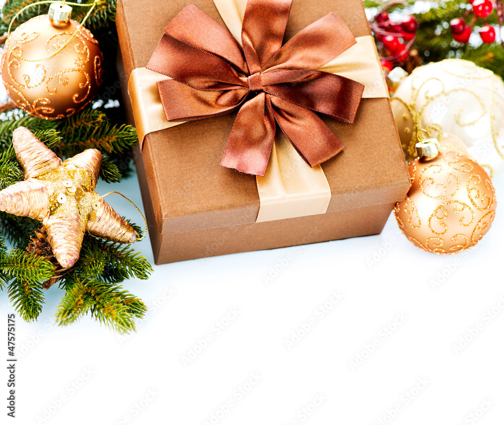 圣诞装饰和礼盒。节日装饰