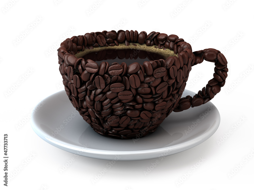用咖啡豆组装的咖啡杯-三维渲染