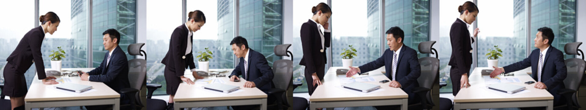 manager reviewing business with subordinate