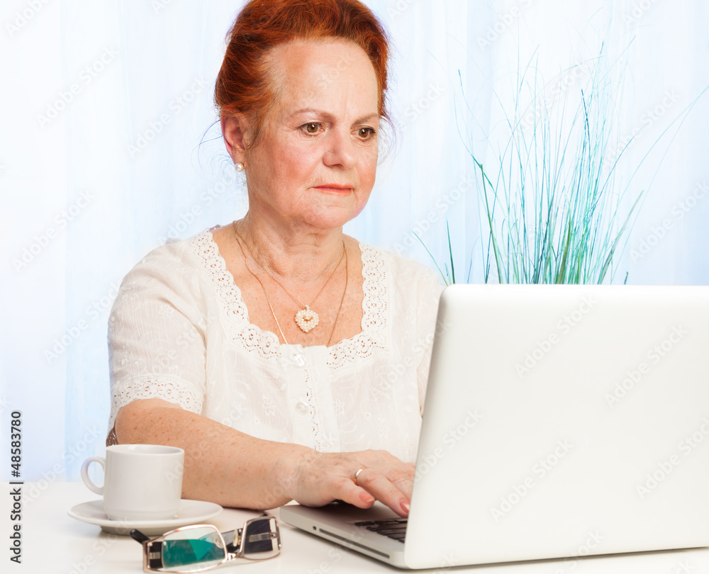 老年妇女使用互联网