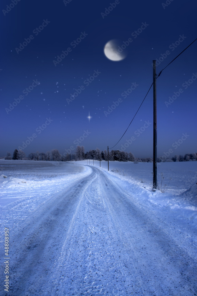 冬夜有月之路