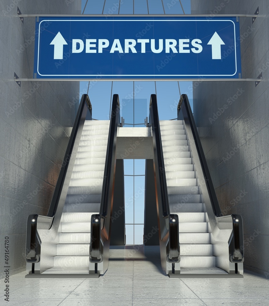 机场移动自动扶梯楼梯，候机标志