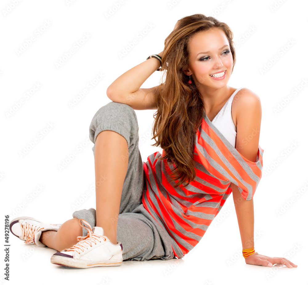 Teenage Girl on a White Background. Teenager