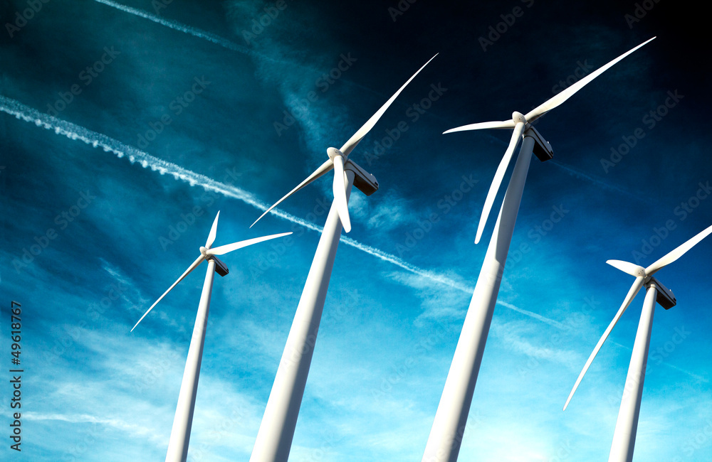 concepto de energia sostenible.Parque eolico y turbinas de aire
