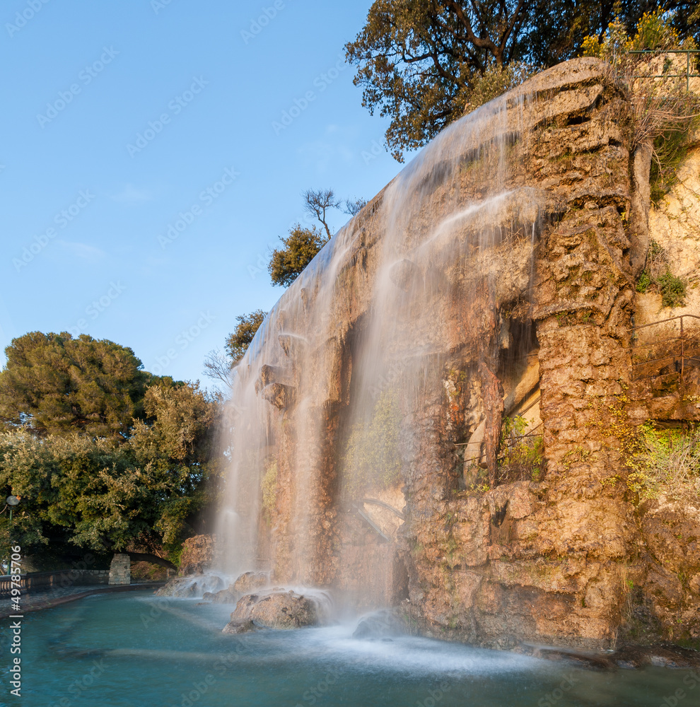 Waterfall in Parc de la Colline du Château - Nice, France