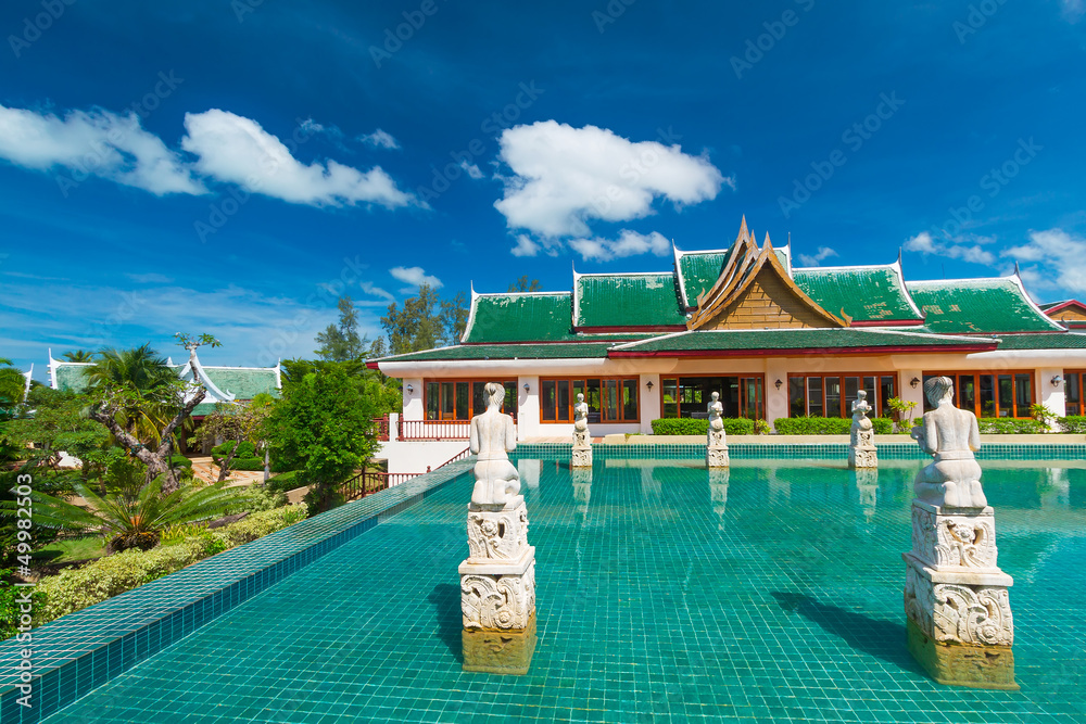 Oriental architecture on sunny day in Thailand