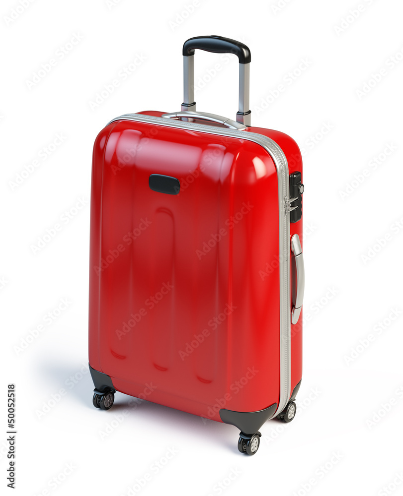 Red suitcase isolated on white