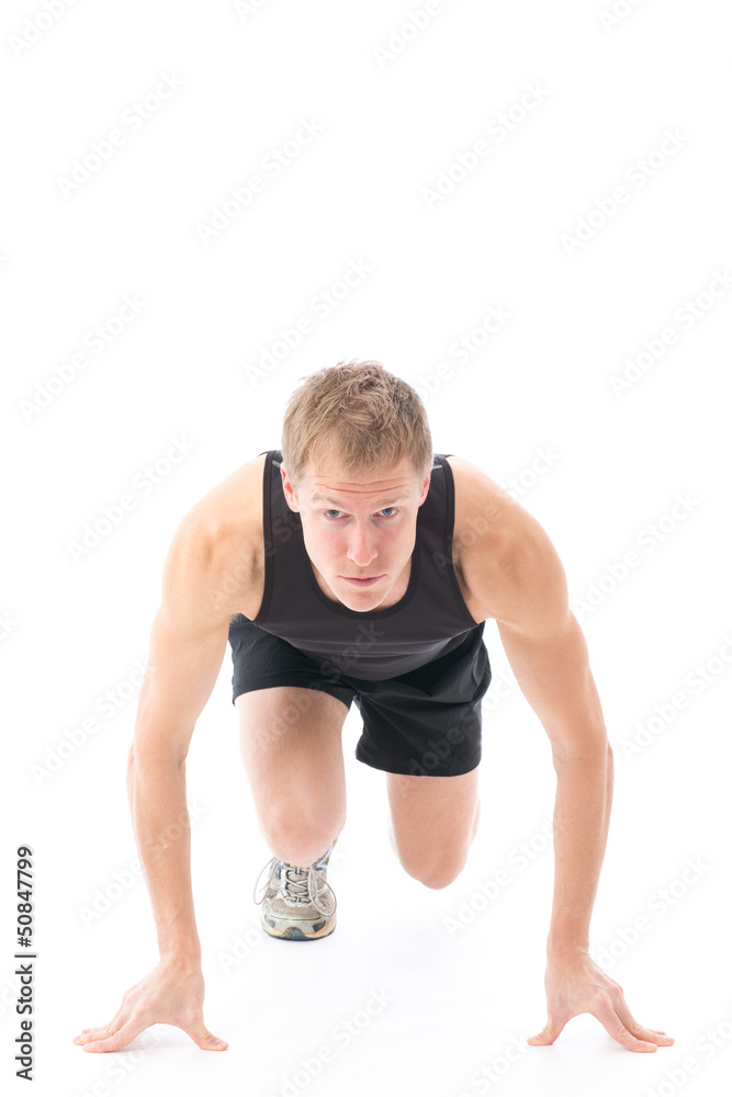 a young sporty man on white background