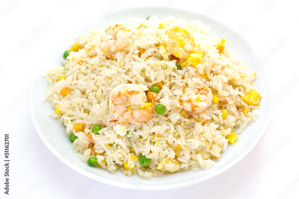 Shrimp fried rice  Part of a series of nine Asian food dishes
