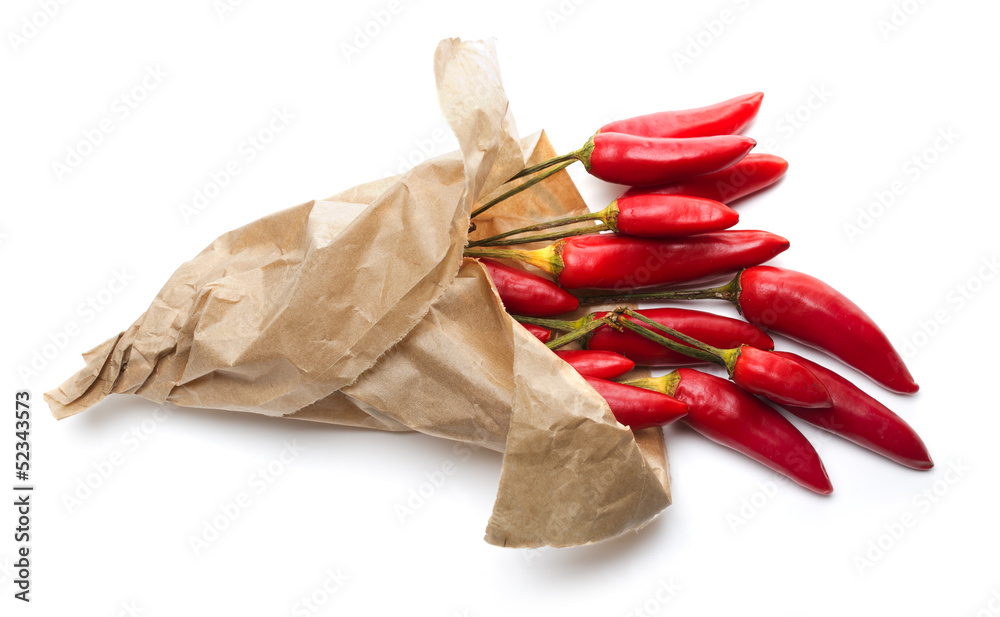 纸袋里的辣椒，隔离