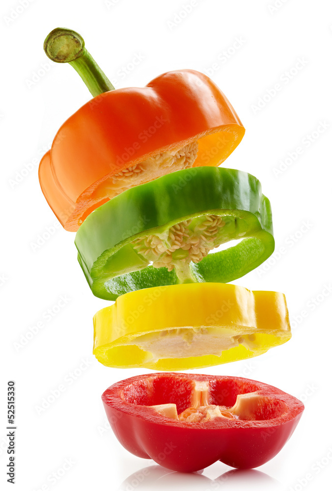 various colours paprika slices