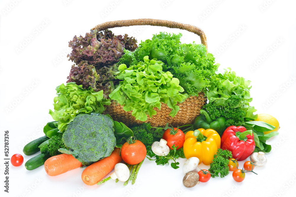 白色背景下隔离的水果和蔬菜