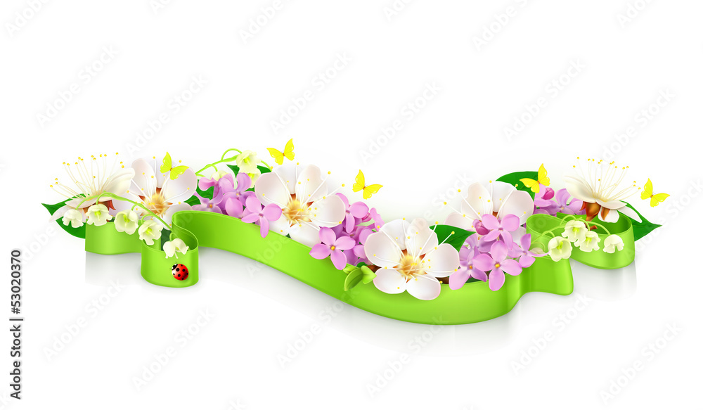 Spring flowers and ribbon