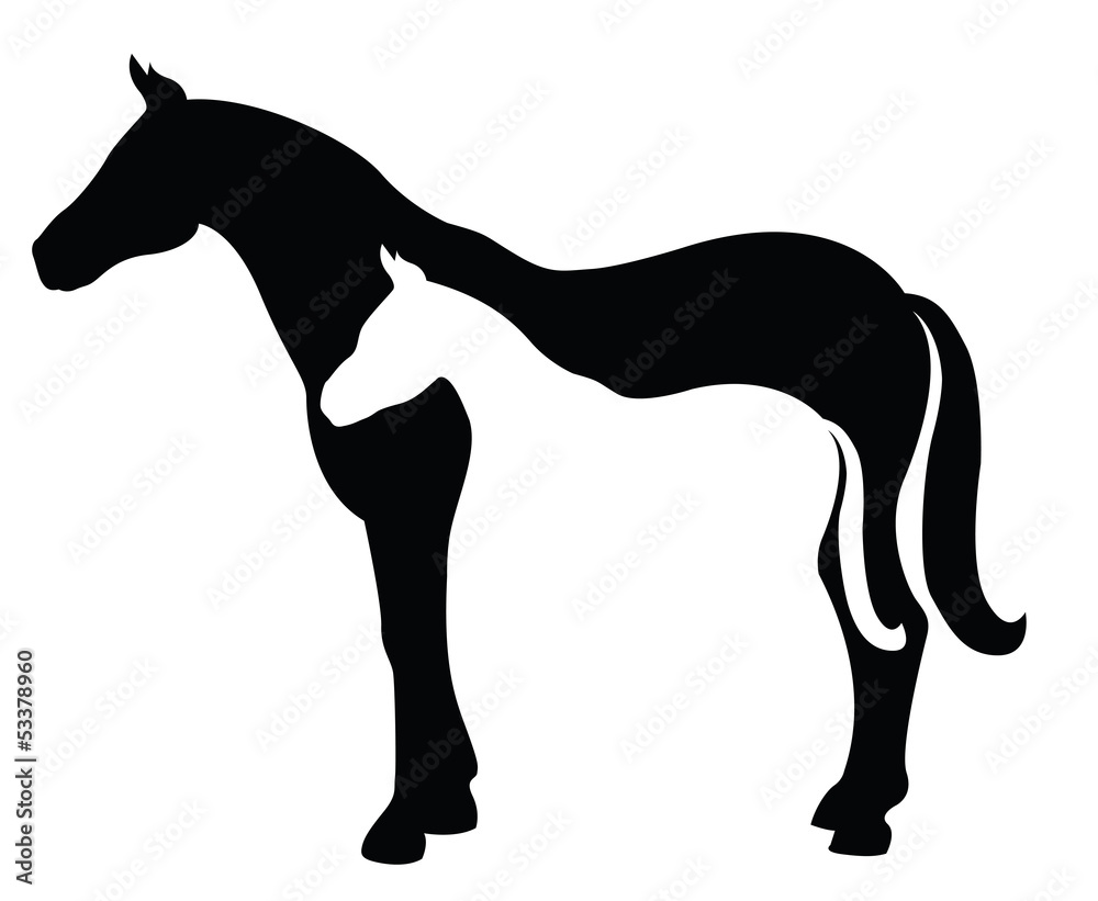 Horse and colt silhouettes composition