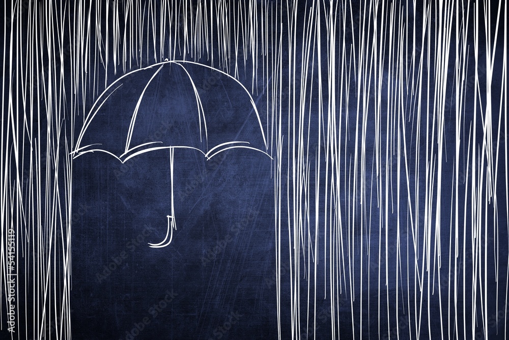 雨伞和雨，黑板上的概念草图