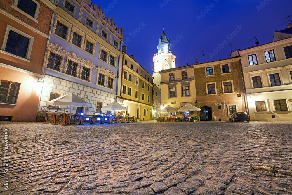 波兰夜晚的卢布林老城