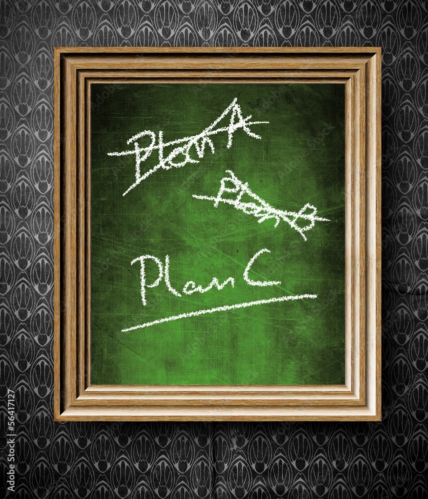 Plan A, Plan B or Plan C chalkboard in old wooden frame