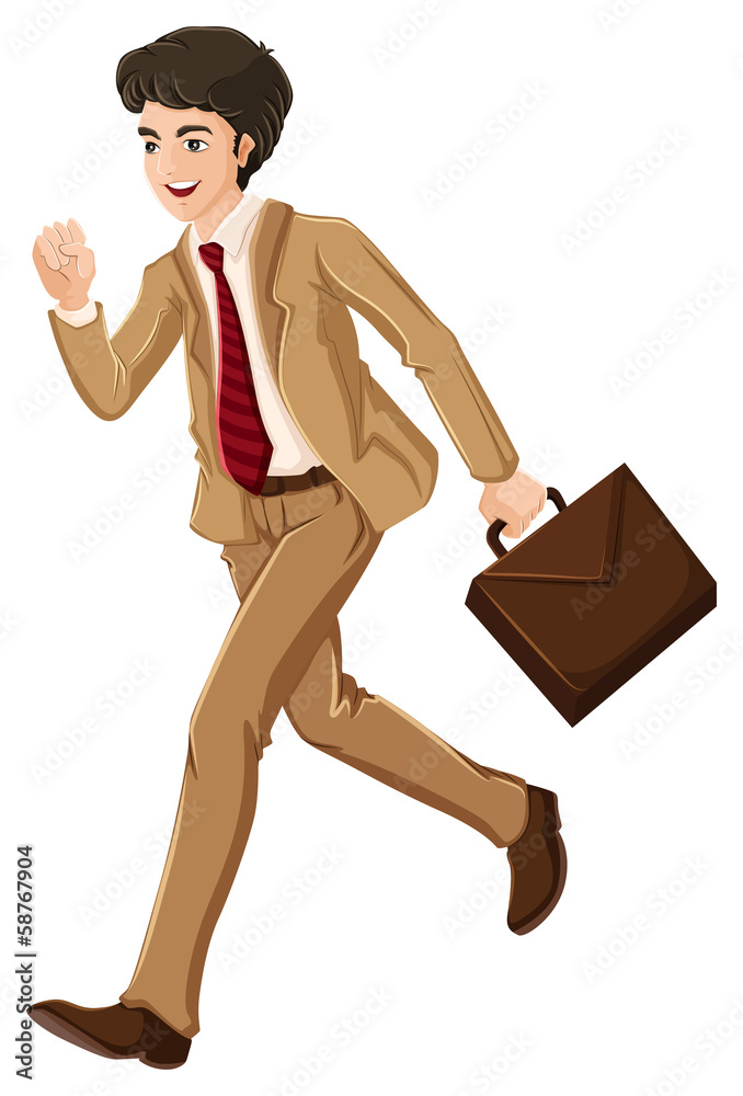 A businessman walking hurriedly with an attache case