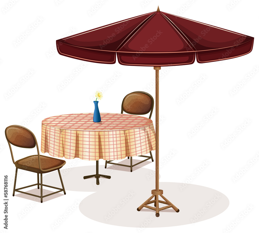 咖啡馆里一张带伞的桌子