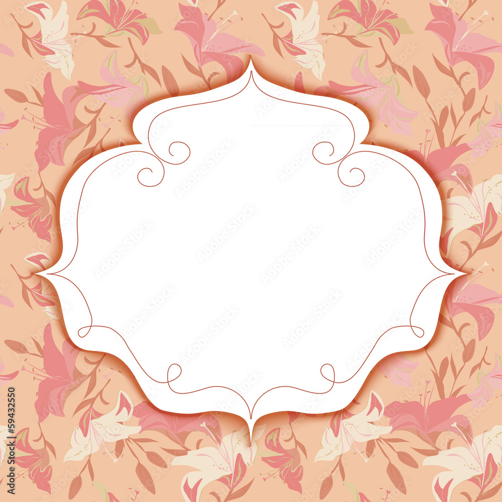 vignette on a floral background with lilies