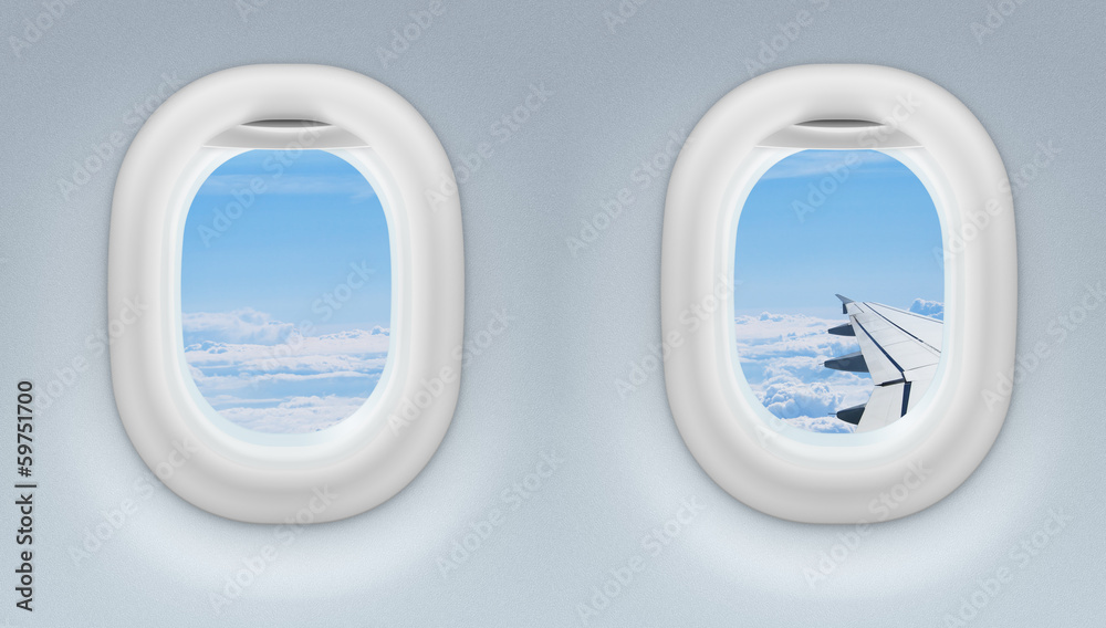 两扇飞机或喷气式飞机窗户