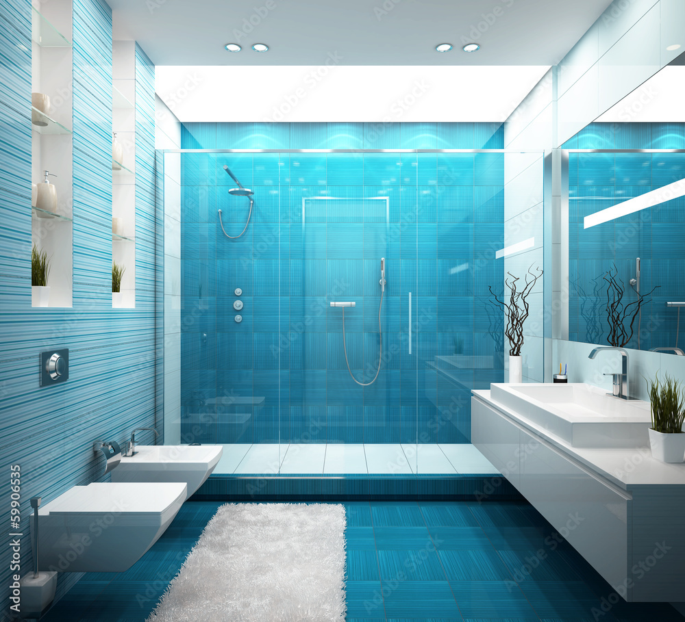 室内现代蓝色浴室