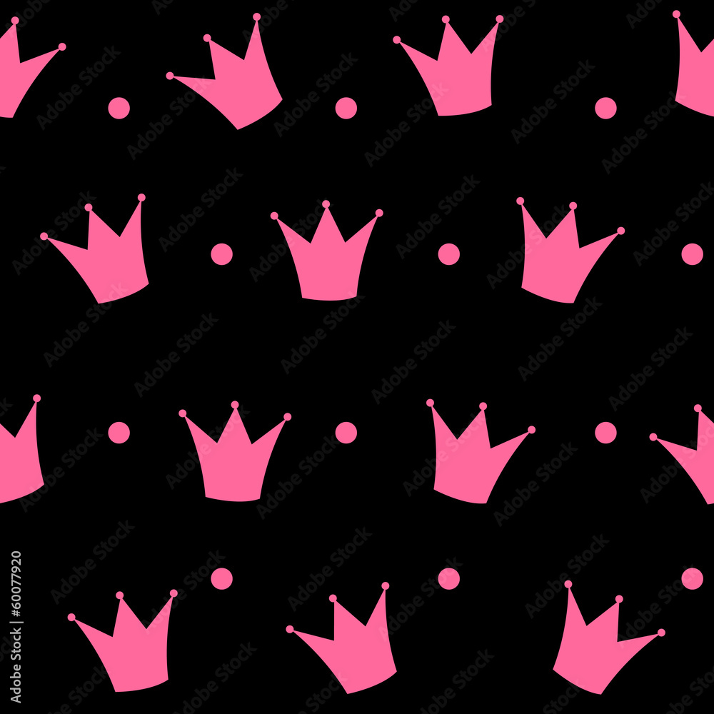 公主皇冠无缝图案背景矢量插图。